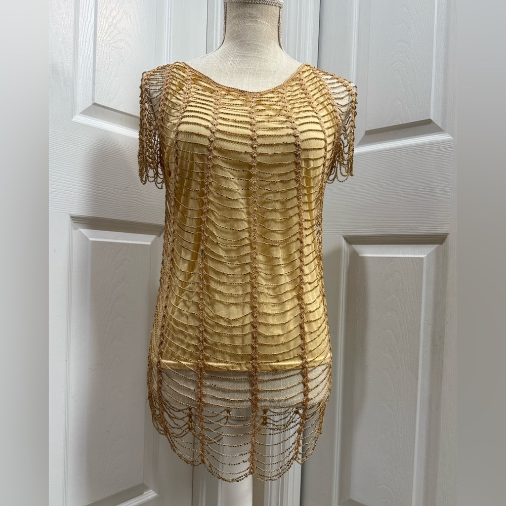 Vintage Gold Mesh Golden Beaded Overlay size L